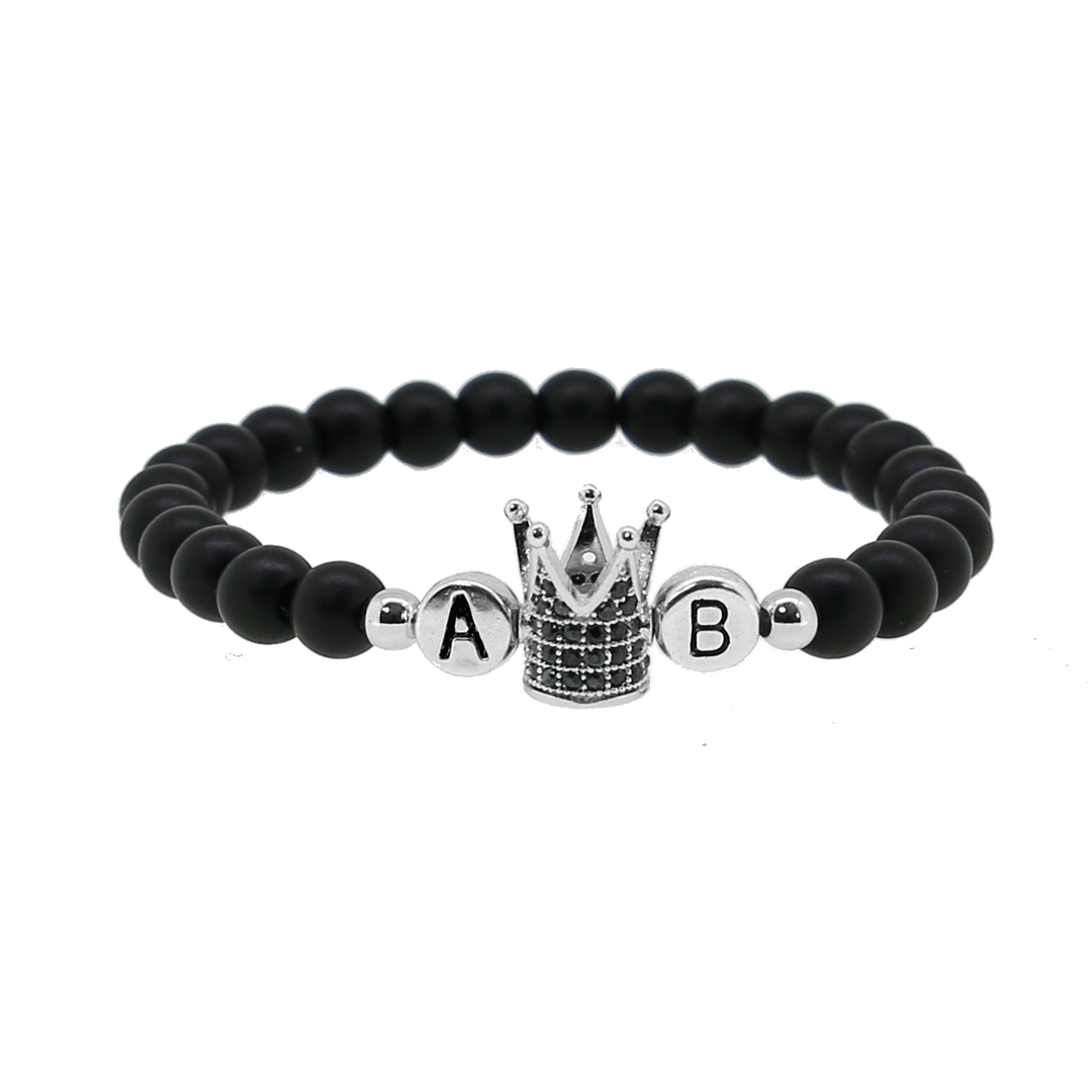 1 x Black Crown Silver Metal Letter  Armband