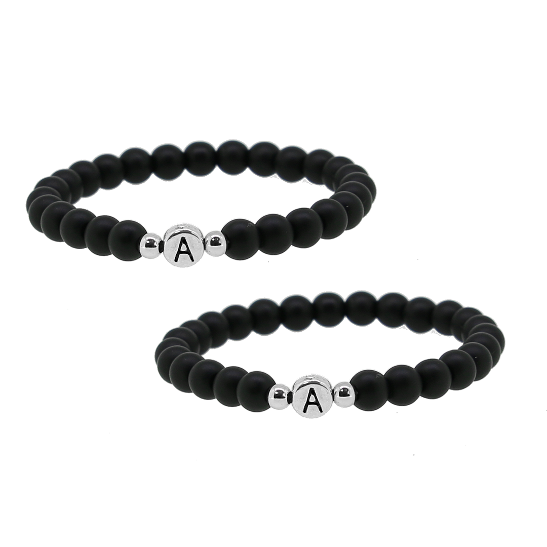 2 x Black Metal Letter Partnerarmband