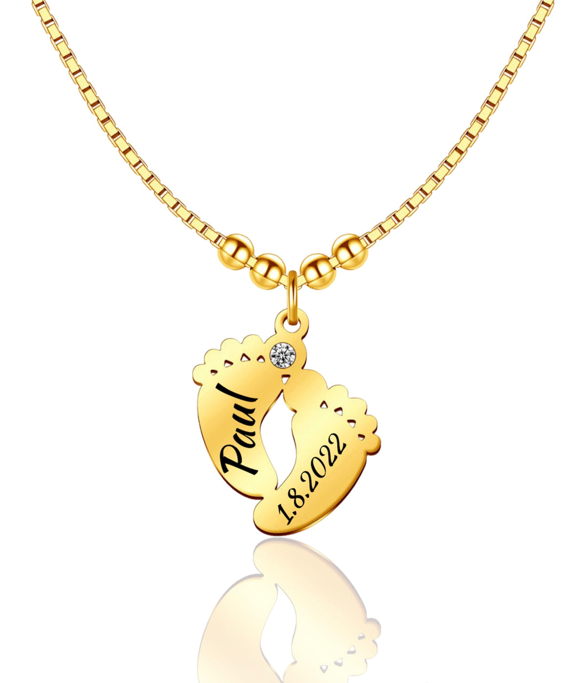 Gravur Kette mit  Babyfüße inkl. Gravur + Geschenkbox