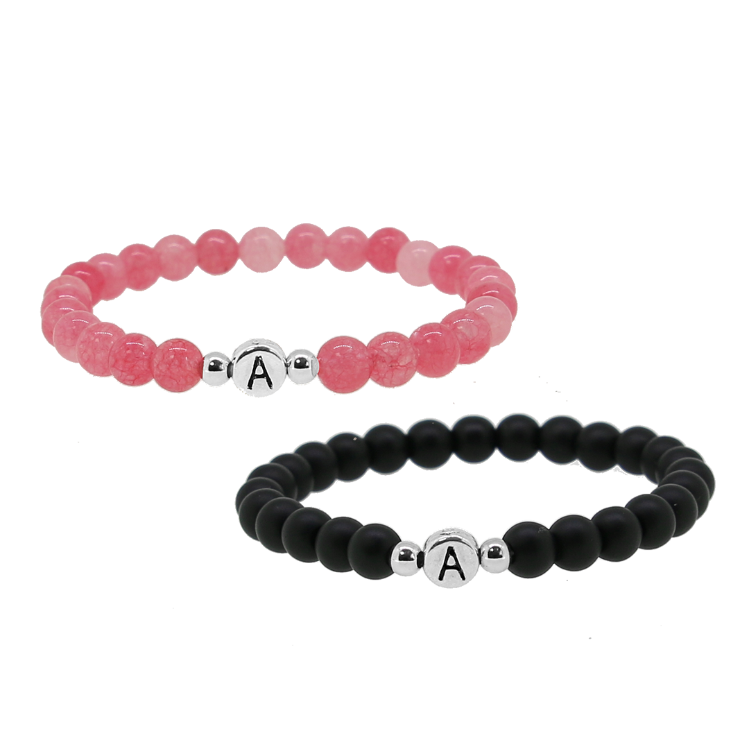 2 x Pink & Black Metal Letter Partnerarmband