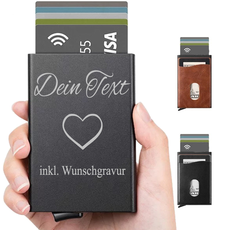 Gravur Personalisiert ALU Kartenetui Leder RFID NFC Schutz - Portemonnaie