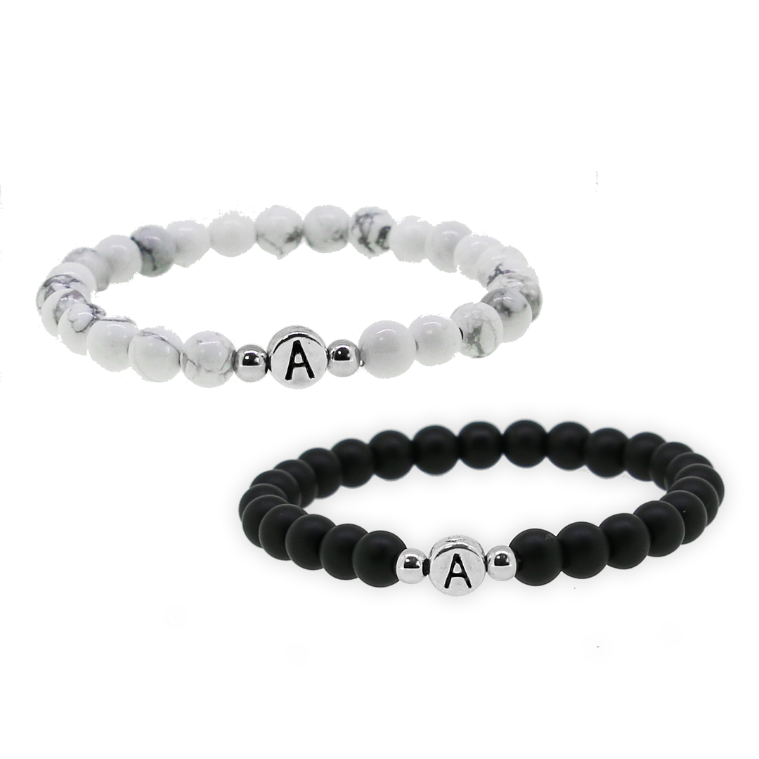 2 x Black Metal Letter Partnerarmband