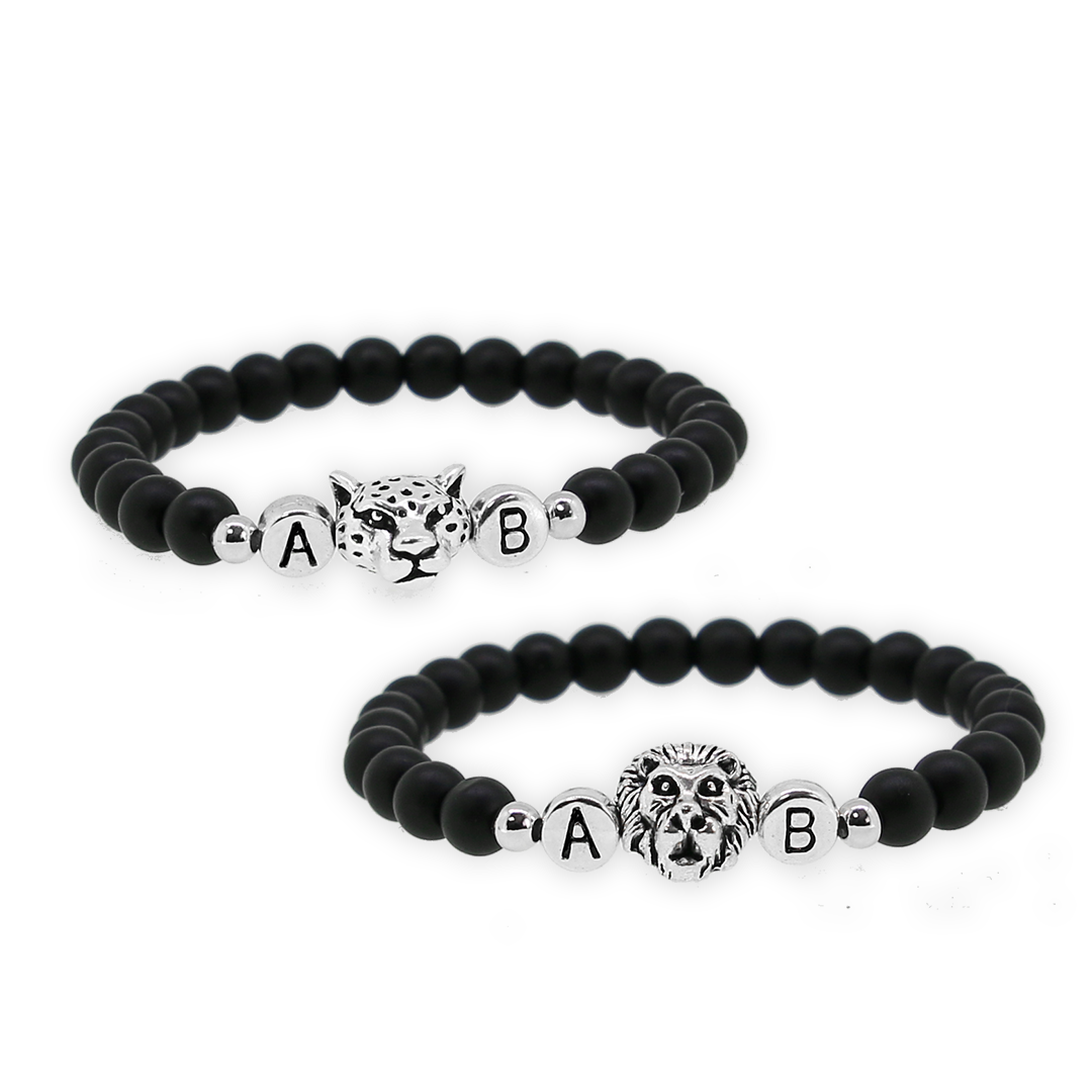 2 X BLACK LION SILVER METAL LETTER PARTNERARMBAND